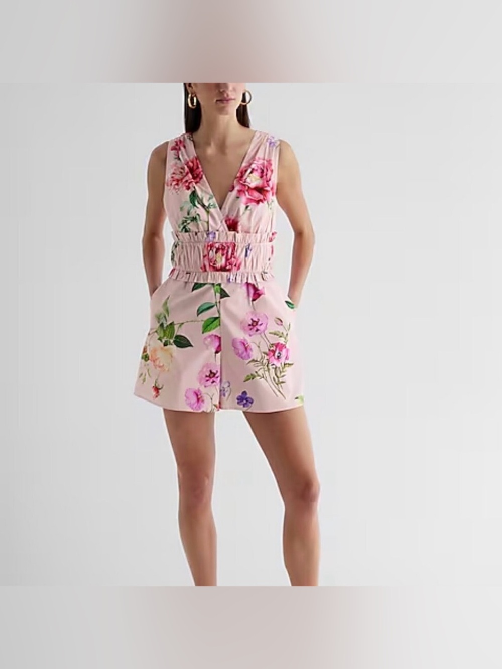 Express Pink Floral V-Neck Romper